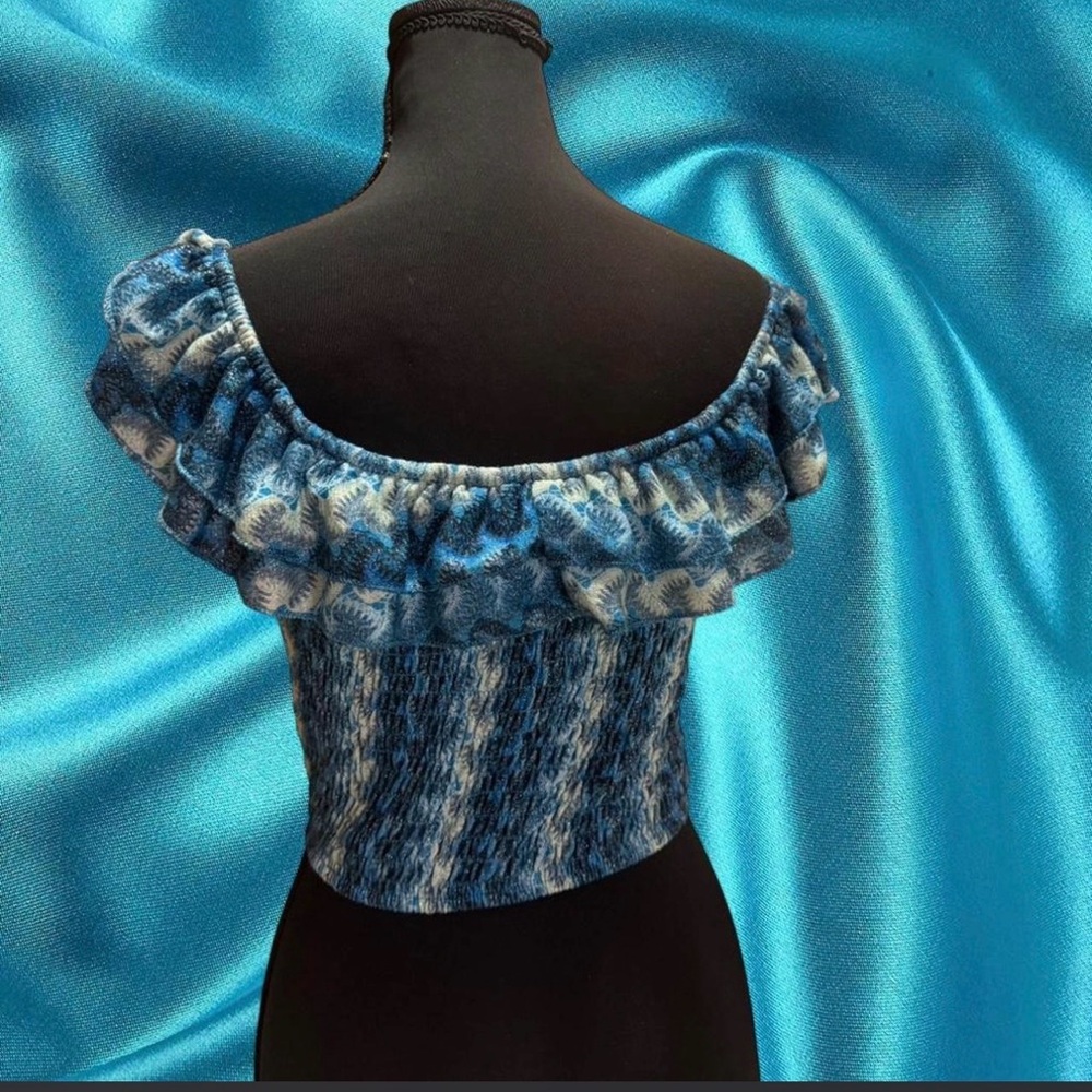 Blue Ruffled Women's Top - Picture 3 of 4